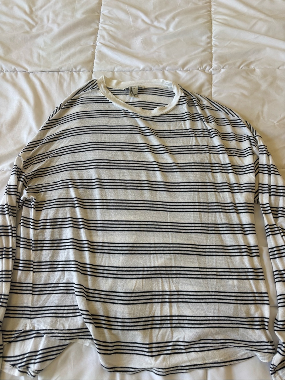 Forever 21 Men's Long Sleeve White Shirt with Black Stripes